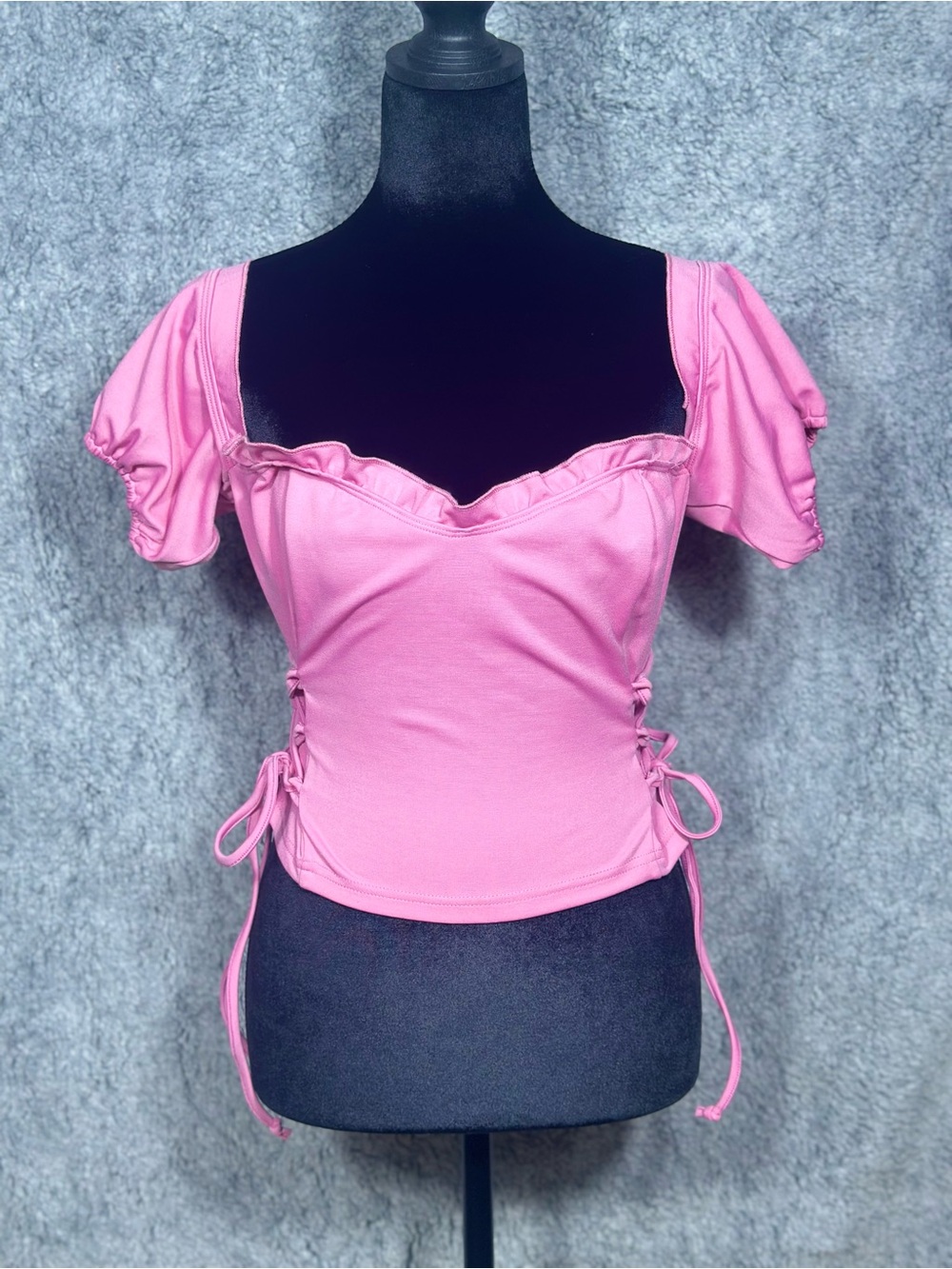 Fashion Nova Pink Lace-Up Puff Sleeve Top – Size XL – NWT